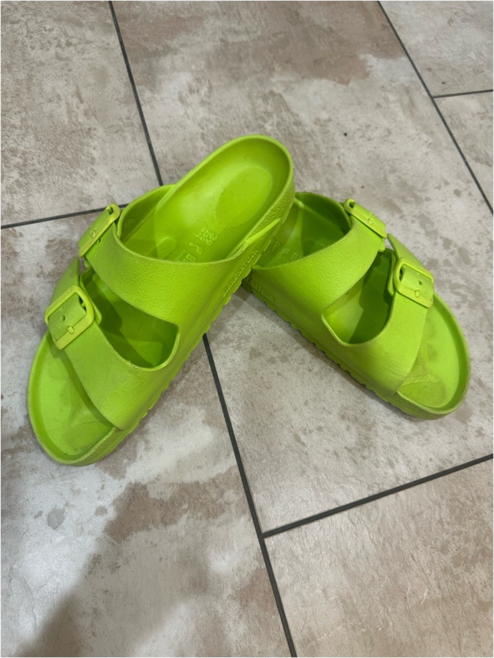 Birkenstock Neon Green Two-Buckle Slide Sandals